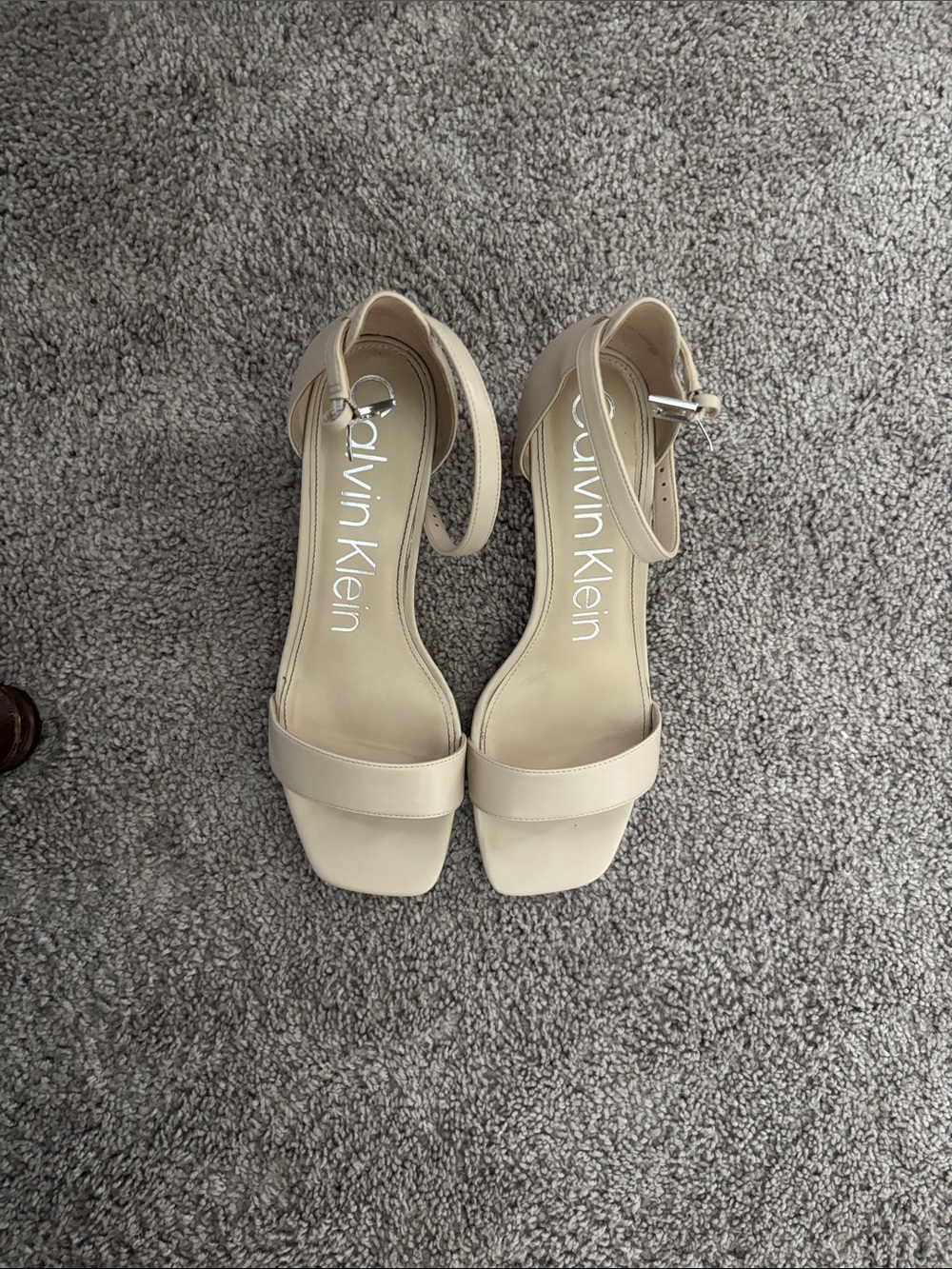 Calvin Klein Beige Ankle-Strap Block Heel Sandals